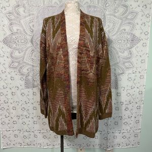 Nwt $149 Lucky Brand Flame Stitch Metallic Open Knit Cardigan Sweater Green M